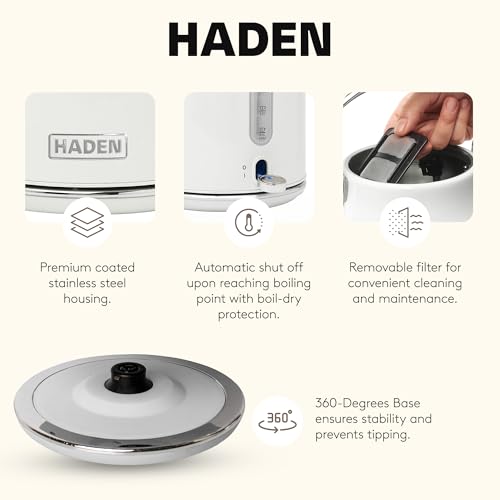 HADEN Coffee Machine, 12 Cup Drip Coffee Maker Bundled with Heritage 1.7 Liter Stainless Steel Electric Kettle, Ivory & Chrome - My Kitchen Products