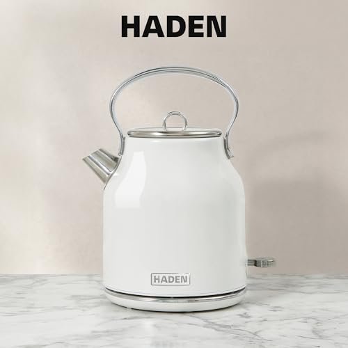 HADEN Coffee Machine, 12 Cup Drip Coffee Maker Bundled with Heritage 1.7 Liter Stainless Steel Electric Kettle, Ivory & Chrome - My Kitchen Products