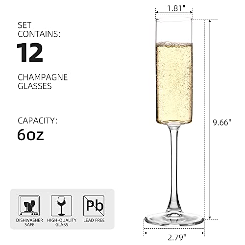 HAKEEMI Champagne Flutes Set of 12, 6 oz Champagne Glasses, Modern Sparkling Wine Glasses - My Kitchen Products