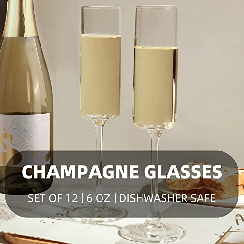 HAKEEMI Champagne Flutes Set of 12, 6 oz Champagne Glasses, Modern Sparkling Wine Glasses - My Kitchen Products