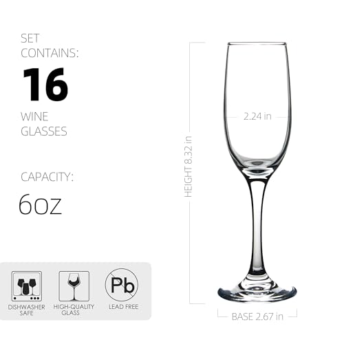 HAKEEMI Elegant Champagne Flutes Set of 16 Champagne Glasses for Wedding or Christmas, 6 oz Ideal for Sparkling Wine - Dishwasher Safe - My Kitchen Products