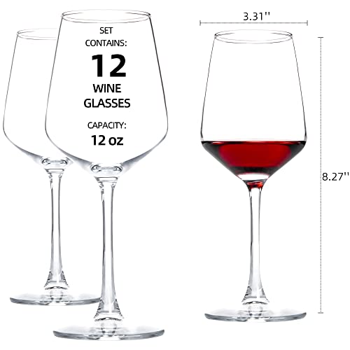 HAKEEMI Red/White Wine Glasses Set of 12, 12 oz Clear Wine Glasses with Stem, Dishwasher Safe - My Kitchen Products
