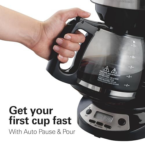 Hamilton Beach 12 Cup Programmable Drip Coffee Maker Machine, Regular & Bold Brew Options, Auto Pause and Pour, Glass Carafe, Black with Stainless Accents (46299J) - My Kitchen Products