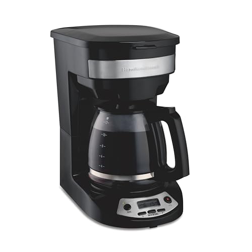 Hamilton Beach 12 Cup Programmable Drip Coffee Maker Machine, Regular & Bold Brew Options, Auto Pause and Pour, Glass Carafe, Black with Stainless Accents (46299J) - My Kitchen Products