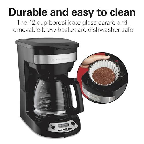 Hamilton Beach 12 Cup Programmable Drip Coffee Maker Machine, Regular & Bold Brew Options, Auto Pause and Pour, Glass Carafe, Black with Stainless Accents (46299J) - My Kitchen Products