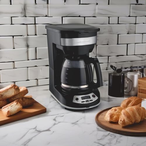 Hamilton Beach 12 Cup Programmable Drip Coffee Maker Machine, Regular & Bold Brew Options, Auto Pause and Pour, Glass Carafe, Black with Stainless Accents (46299J) - My Kitchen Products