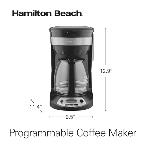 Hamilton Beach 12 Cup Programmable Drip Coffee Maker Machine, Regular & Bold Brew Options, Auto Pause and Pour, Glass Carafe, Black with Stainless Accents (46299J) - My Kitchen Products
