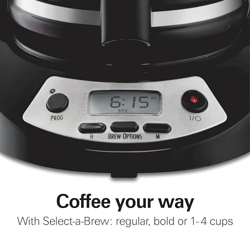 Hamilton Beach 12 Cup Programmable Drip Coffee Maker Machine, Regular & Bold Brew Options, Auto Pause and Pour, Glass Carafe, Black with Stainless Accents (46299J) - My Kitchen Products