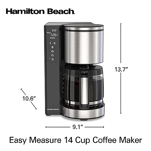 Hamilton Beach 14 Cup Programmable Coffee Maker with Easy Measure Light Up Reusable Filter, Removable 70 Oz. Water Reservoir, Black and Stainless Steel - My Kitchen Products
