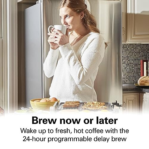Hamilton Beach 14 Cup Programmable Coffee Maker with Easy Measure Light Up Reusable Filter, Removable 70 Oz. Water Reservoir, Black and Stainless Steel - My Kitchen Products