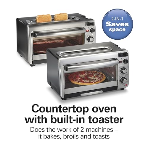 Hamilton Beach 2-in-1 Countertop Toaster Oven and Long Slot 2 Slice Toaster, 60 Minute Timer and Automatic Shut Off, Shade Selector, Stainless Steel (31156) - My Kitchen Products