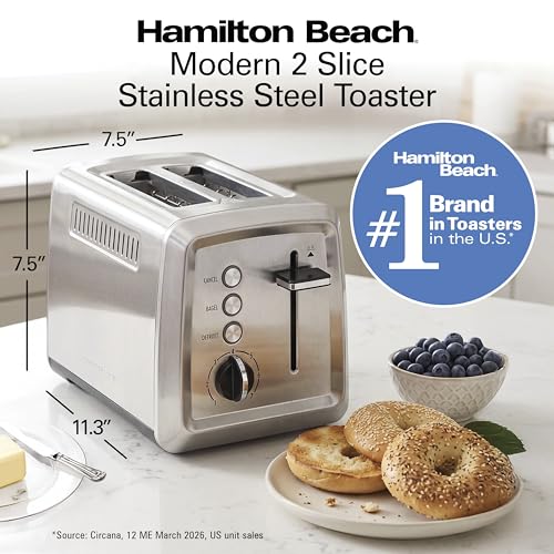 Hamilton Beach 2 Slice Toaster with Extra-Wide Slots, Bagel Setting, Toast Boost, Slide-Out Crumb Tray, Auto-Shutoff & Cancel Button, Defrost Function, Stainless Steel (22794) - My Kitchen Products