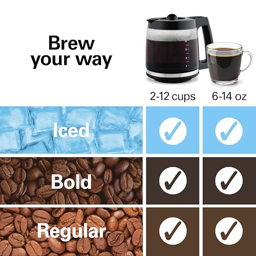 Hamilton Beach 2-Way 12 Cup Programmable Drip Hot and Iced Coffee Maker & Single Serve Coffee Machine, AquaFlow Showerhead, Glass Carafe, Auto Pause and Pour, Black (47500J) - My Kitchen Products