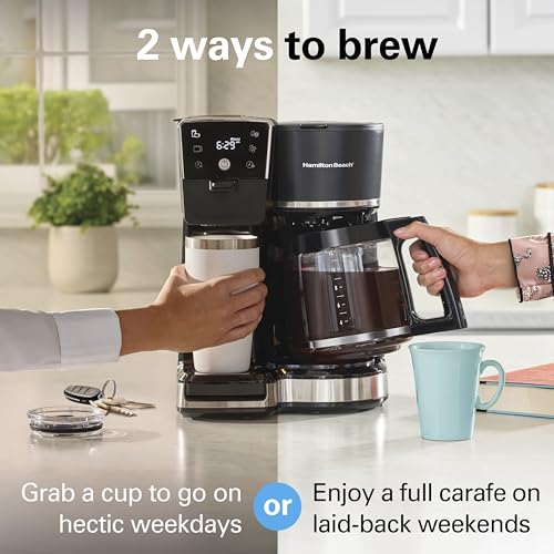 Hamilton Beach 2-Way 12 Cup Programmable Drip Hot and Iced Coffee Maker & Single Serve Coffee Machine, AquaFlow Showerhead, Glass Carafe, Auto Pause and Pour, Black (47500J) - My Kitchen Products