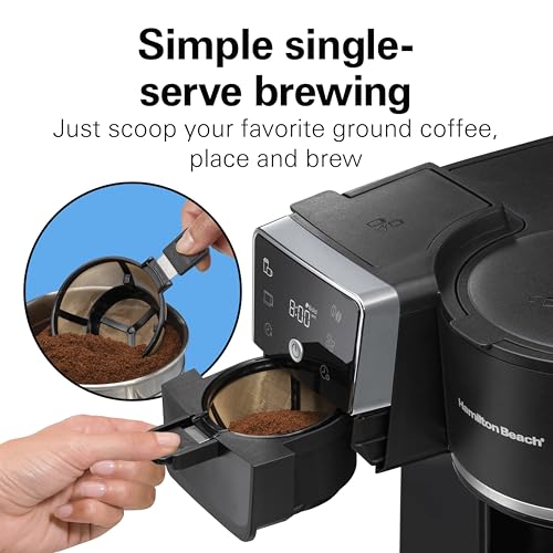 Hamilton Beach 2-Way 12 Cup Programmable Drip Hot and Iced Coffee Maker & Single Serve Coffee Machine, AquaFlow Showerhead, Glass Carafe, Auto Pause and Pour, Black (47500J) - My Kitchen Products
