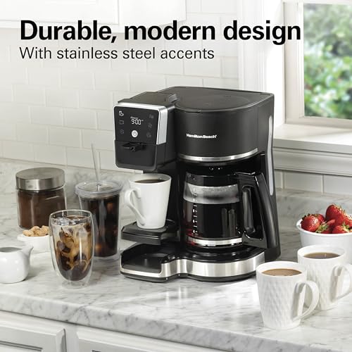 Hamilton Beach 2-Way 12 Cup Programmable Drip Hot and Iced Coffee Maker & Single Serve Coffee Machine, AquaFlow Showerhead, Glass Carafe, Auto Pause and Pour, Black (47500J) - My Kitchen Products