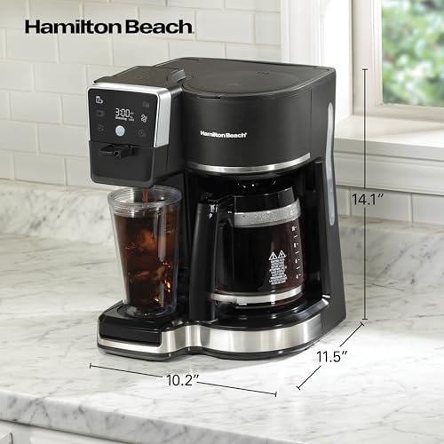 Hamilton Beach 2-Way 12 Cup Programmable Drip Hot and Iced Coffee Maker & Single Serve Coffee Machine, AquaFlow Showerhead, Glass Carafe, Auto Pause and Pour, Black (47500J) - My Kitchen Products