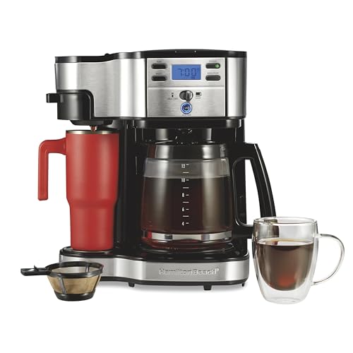 Hamilton Beach 2-Way Programmable Coffee Maker, 12 Cup Glass Carafe And Single Serve Coffee Maker, Black with Stainless Steel Accents, 49980RG - My Kitchen Products