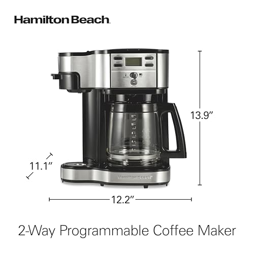 Hamilton Beach 2-Way Programmable Coffee Maker, 12 Cup Glass Carafe And Single Serve Coffee Maker, Black with Stainless Steel Accents, 49980RG - My Kitchen Products