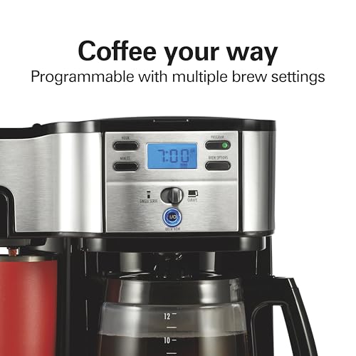 Hamilton Beach 2-Way Programmable Coffee Maker, 12 Cup Glass Carafe And Single Serve Coffee Maker, Black with Stainless Steel Accents, 49980RG - My Kitchen Products