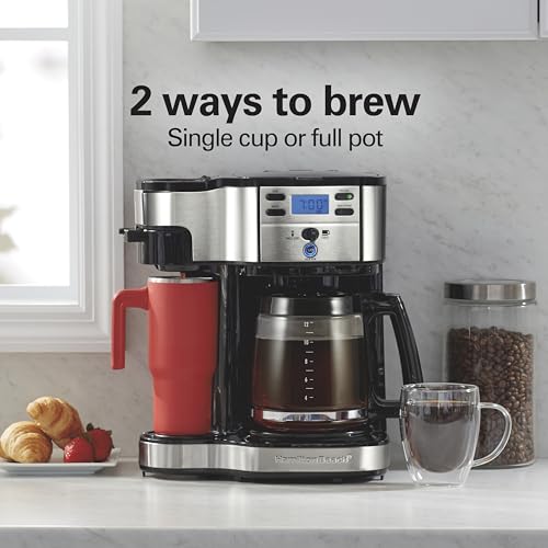 Hamilton Beach 2-Way Programmable Coffee Maker, 12 Cup Glass Carafe And Single Serve Coffee Maker, Black with Stainless Steel Accents, 49980RG - My Kitchen Products