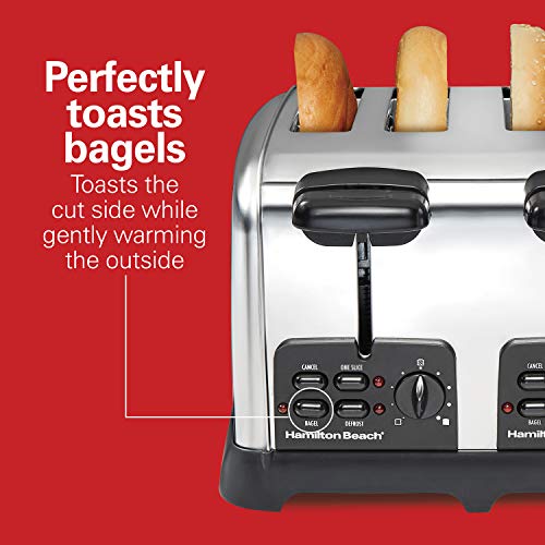 Hamilton Beach 24782 Retro Toaster with Wide Slots, Sure-Toast echnology, Bagel & Defrost Settings, Auto Boost to Lift Smaller Breads, 4 Slice, Polished Stainless Steel - My Kitchen Products
