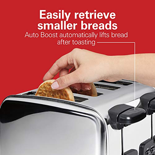 Hamilton Beach 24782 Retro Toaster with Wide Slots, Sure-Toast echnology, Bagel & Defrost Settings, Auto Boost to Lift Smaller Breads, 4 Slice, Polished Stainless Steel - My Kitchen Products
