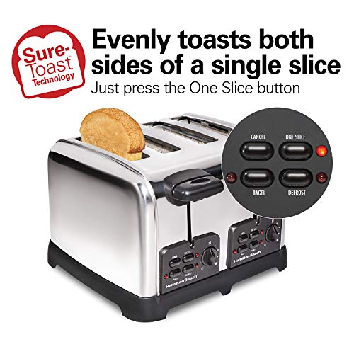 Hamilton Beach 24782 Retro Toaster with Wide Slots, Sure-Toast echnology, Bagel & Defrost Settings, Auto Boost to Lift Smaller Breads, 4 Slice, Polished Stainless Steel - My Kitchen Products
