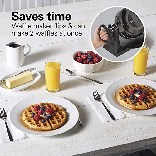 Hamilton Beach 26201 Belgian Waffle Maker with Removable Nonstick Plates, Double Flip, Makes 2 at Once, Black - My Kitchen Products