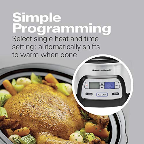Hamilton Beach 33861 Portable Programmable Slow Cooker, Dishwasher Safe Crock, 6 Qt, FlexCook Dual Digital Timer/2 Heat Settings, Lid Lock for Easy Travel, Silver - My Kitchen Products