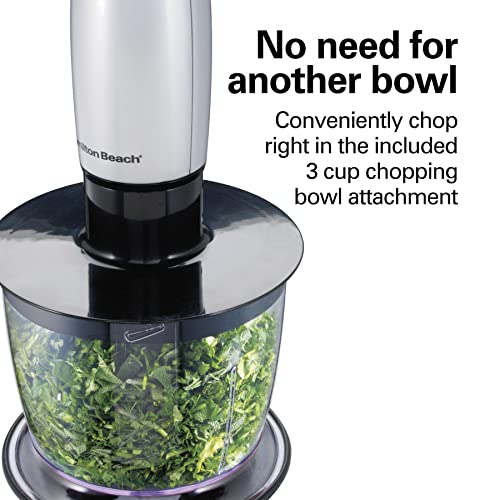 Hamilton Beach 4-in-1 Electric Immersion Hand Blender with Handheld Blending Stick, Whisk + 3-Cup Food & Vegetable Chopper Bowl, 2-Speeds, 225 Watts, Silver and Stainless Steel (59765) - My Kitchen Products