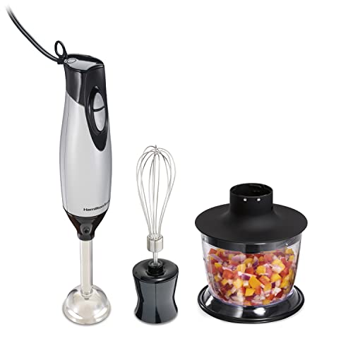 Hamilton Beach 4-in-1 Electric Immersion Hand Blender with Handheld Blending Stick, Whisk + 3-Cup Food & Vegetable Chopper Bowl, 2-Speeds, 225 Watts, Silver and Stainless Steel (59765) - My Kitchen Products
