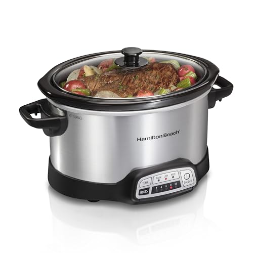 Hamilton Beach 4 Quart Programmable Slow Cooker with Flexible Easy Programming, 5 Cooking Times, Dishwasher-Safe Crock & Lid, Silver (33443) - My Kitchen Products