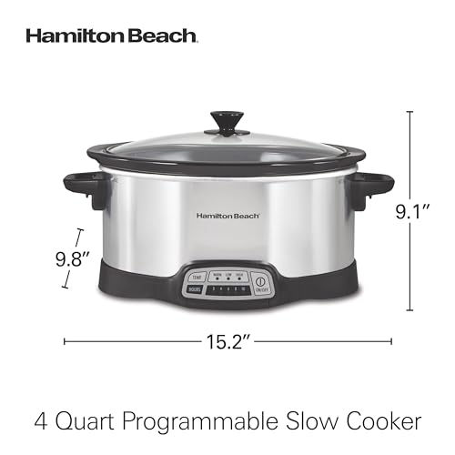 Hamilton Beach 4 Quart Programmable Slow Cooker with Flexible Easy Programming, 5 Cooking Times, Dishwasher-Safe Crock & Lid, Silver (33443) - My Kitchen Products