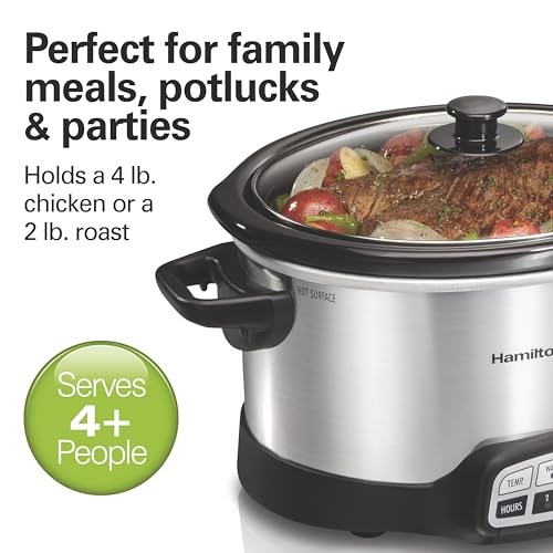 Hamilton Beach 4 Quart Programmable Slow Cooker with Flexible Easy Programming, 5 Cooking Times, Dishwasher-Safe Crock & Lid, Silver (33443) - My Kitchen Products