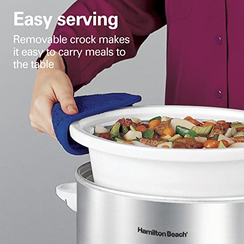 Hamilton Beach 4-Quart Slow Cooker with 3 Cooking Settings, Dishwasher-Safe Stoneware Crock & Glass Lid, Stainless Steel (33140G) - My Kitchen Products