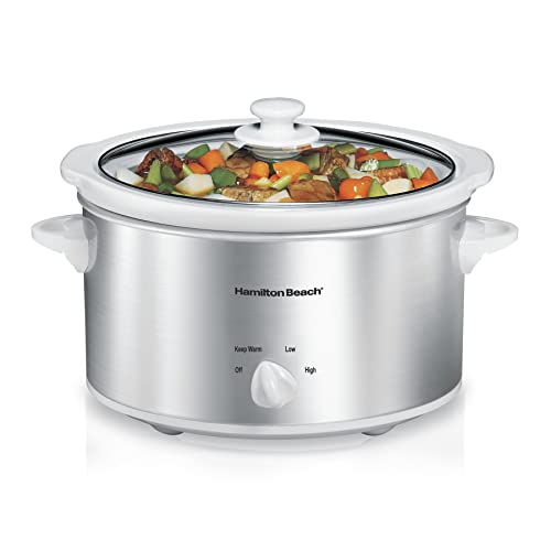 Hamilton Beach 4-Quart Slow Cooker with 3 Cooking Settings, Dishwasher-Safe Stoneware Crock & Glass Lid, Stainless Steel (33140G) - My Kitchen Products