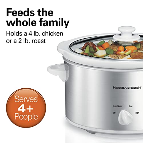 Hamilton Beach 4-Quart Slow Cooker with 3 Cooking Settings, Dishwasher-Safe Stoneware Crock & Glass Lid, Stainless Steel (33140G) - My Kitchen Products