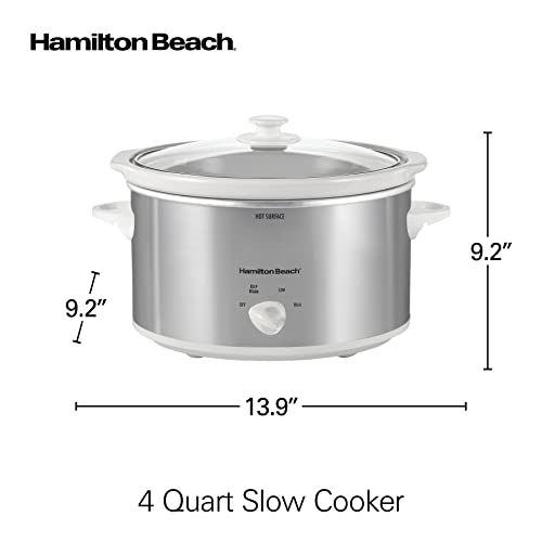 Hamilton Beach 4-Quart Slow Cooker with 3 Cooking Settings, Dishwasher-Safe Stoneware Crock & Glass Lid, Stainless Steel (33140G) - My Kitchen Products