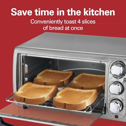 Hamilton Beach 4-Slice Toaster Oven with 5 Cooking Modes (Bake, Broil, Keep Warm Toast & Bagel) with Stay On & Auto Shutoff, 2 Rack Positions, 1100 Watts and 3 Accessories, Stainless Steel (31143) - My Kitchen Products