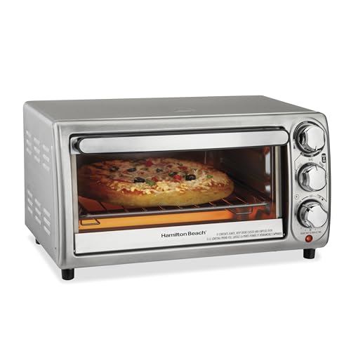 Hamilton Beach 4-Slice Toaster Oven with 5 Cooking Modes (Bake, Broil, Keep Warm Toast & Bagel) with Stay On & Auto Shutoff, 2 Rack Positions, 1100 Watts and 3 Accessories, Stainless Steel (31143) - My Kitchen Products