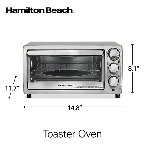 Hamilton Beach 4-Slice Toaster Oven with 5 Cooking Modes (Bake, Broil, Keep Warm Toast & Bagel) with Stay On & Auto Shutoff, 2 Rack Positions, 1100 Watts and 3 Accessories, Stainless Steel (31143) - My Kitchen Products