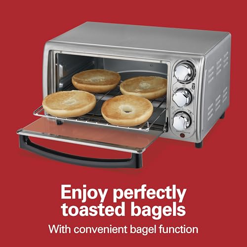 Hamilton Beach 4-Slice Toaster Oven with 5 Cooking Modes (Bake, Broil, Keep Warm Toast & Bagel) with Stay On & Auto Shutoff, 2 Rack Positions, 1100 Watts and 3 Accessories, Stainless Steel (31143) - My Kitchen Products