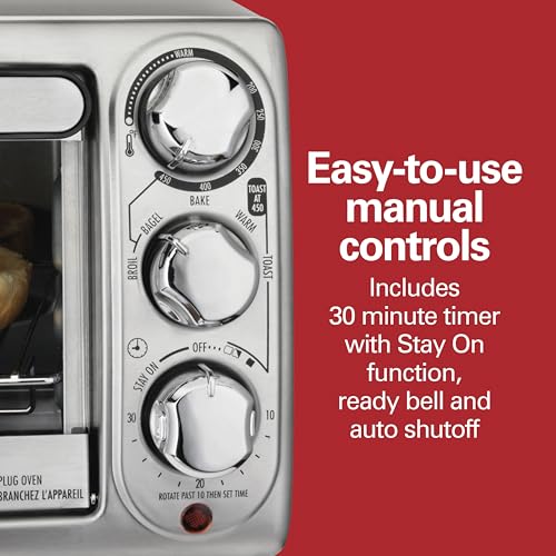 Hamilton Beach 4-Slice Toaster Oven with 5 Cooking Modes (Bake, Broil, Keep Warm Toast & Bagel) with Stay On & Auto Shutoff, 2 Rack Positions, 1100 Watts and 3 Accessories, Stainless Steel (31143) - My Kitchen Products
