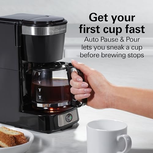 Hamilton Beach 5 Cup Drip Coffee Maker with Easy FrontFill Basket, Compact Design, Works with Smart Plugs, Glass Carafe, Auto Pause and Pour, Black & Stainless Steel (46112) - My Kitchen Products