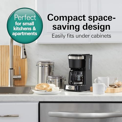 Hamilton Beach 5 Cup Drip Coffee Maker with Easy FrontFill Basket, Compact Design, Works with Smart Plugs, Glass Carafe, Auto Pause and Pour, Black & Stainless Steel (46112) - My Kitchen Products