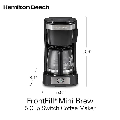Hamilton Beach 5 Cup Drip Coffee Maker with Easy FrontFill Basket, Compact Design, Works with Smart Plugs, Glass Carafe, Auto Pause and Pour, Black & Stainless Steel (46112) - My Kitchen Products