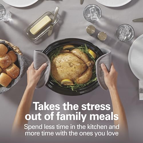 Hamilton Beach 6 Quart Slow Cooker with Space-Saving Folding Handles, 3 Heat Settings, Dishwasher Safe Stoneware Crock and Glass Lid, Black (33664) - My Kitchen Products