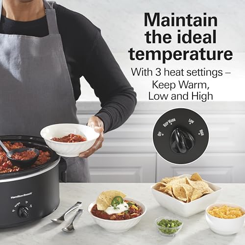 Hamilton Beach 6 Quart Slow Cooker with Space-Saving Folding Handles, 3 Heat Settings, Dishwasher Safe Stoneware Crock and Glass Lid, Black (33664) - My Kitchen Products