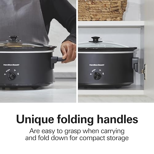 Hamilton Beach 6 Quart Slow Cooker with Space-Saving Folding Handles, 3 Heat Settings, Dishwasher Safe Stoneware Crock and Glass Lid, Black (33664) - My Kitchen Products